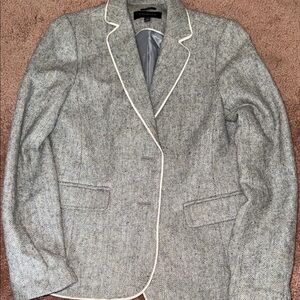 Talbots Gray Herringbone Blazer with White Piping